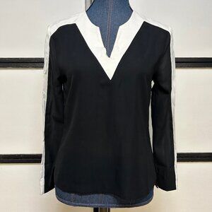 Calvin Klein Black & White Long Sleeve Pullover Blouse, Size XS